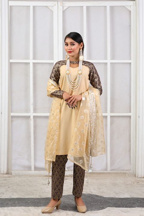 Dhanak Cream Suit 2 Pieces With Organza Duppata